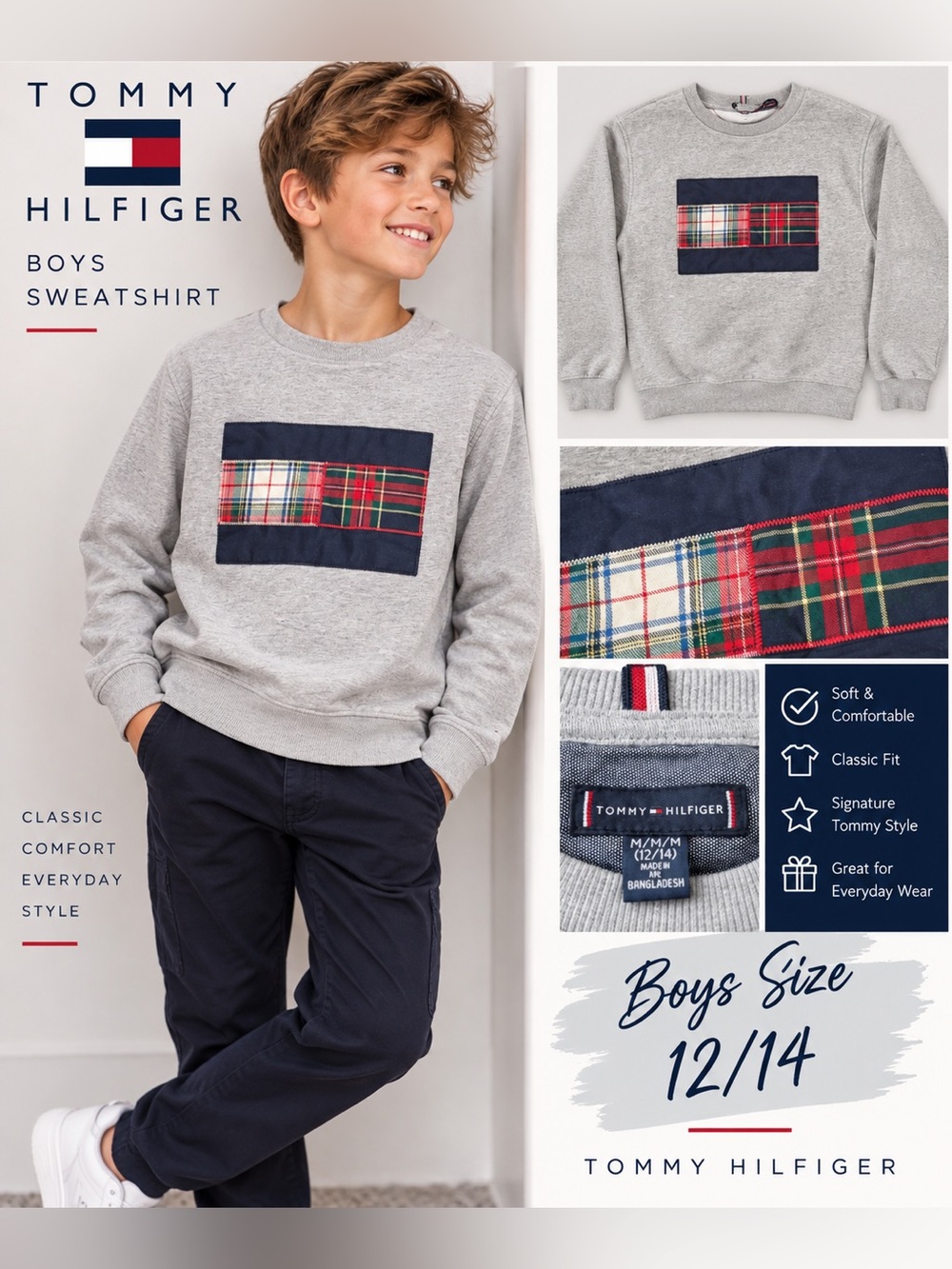 $10 or 🆓 BUY ONE GET ONE FREE 🆓
🩶 Tommy Hilfiger Boys Plaid Flag Sweatshirt NWT